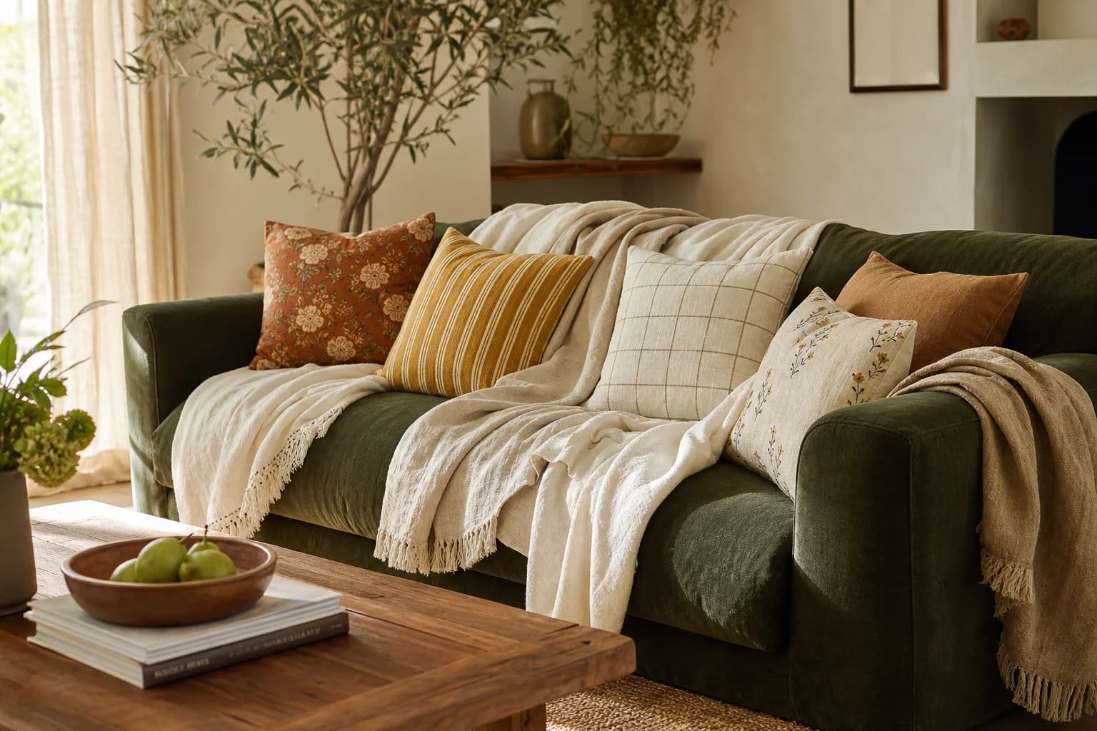 Classic Linen Throw styled on a sofa